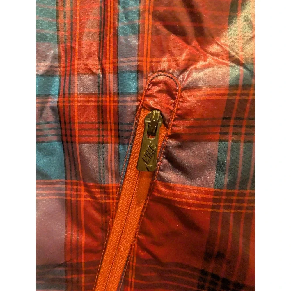 Nike Reversible Puffer Vest Mens Burnt Orange Quilted Plaid Full Zip‎ 0354
